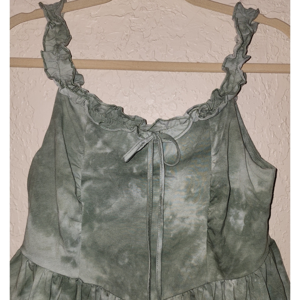 Cider Women's Triple Tiered Ruffled Sleeveless Mini Dress Green Tie Dye … - Picture 2 of 8